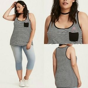 Torrid Black Striped Sleeveless Shark Pocket Tank 3X